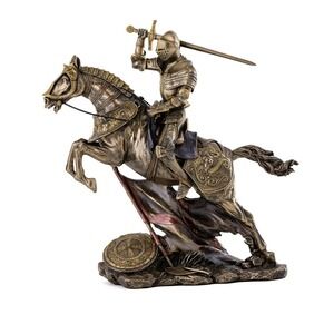 Mounted‎ Knight Attacking Bronze Figurine Top Collection 10.5"